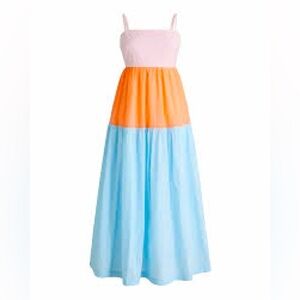 🏷️ NWT J. Crew Colorblock Tie-Back Maxi Dress. Size 4